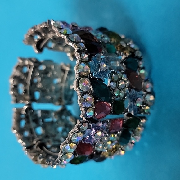 Cocktail Colorful Multi-Color Embellished Floral Rhinestone Stretchable Bangle - Picture 2 of 11